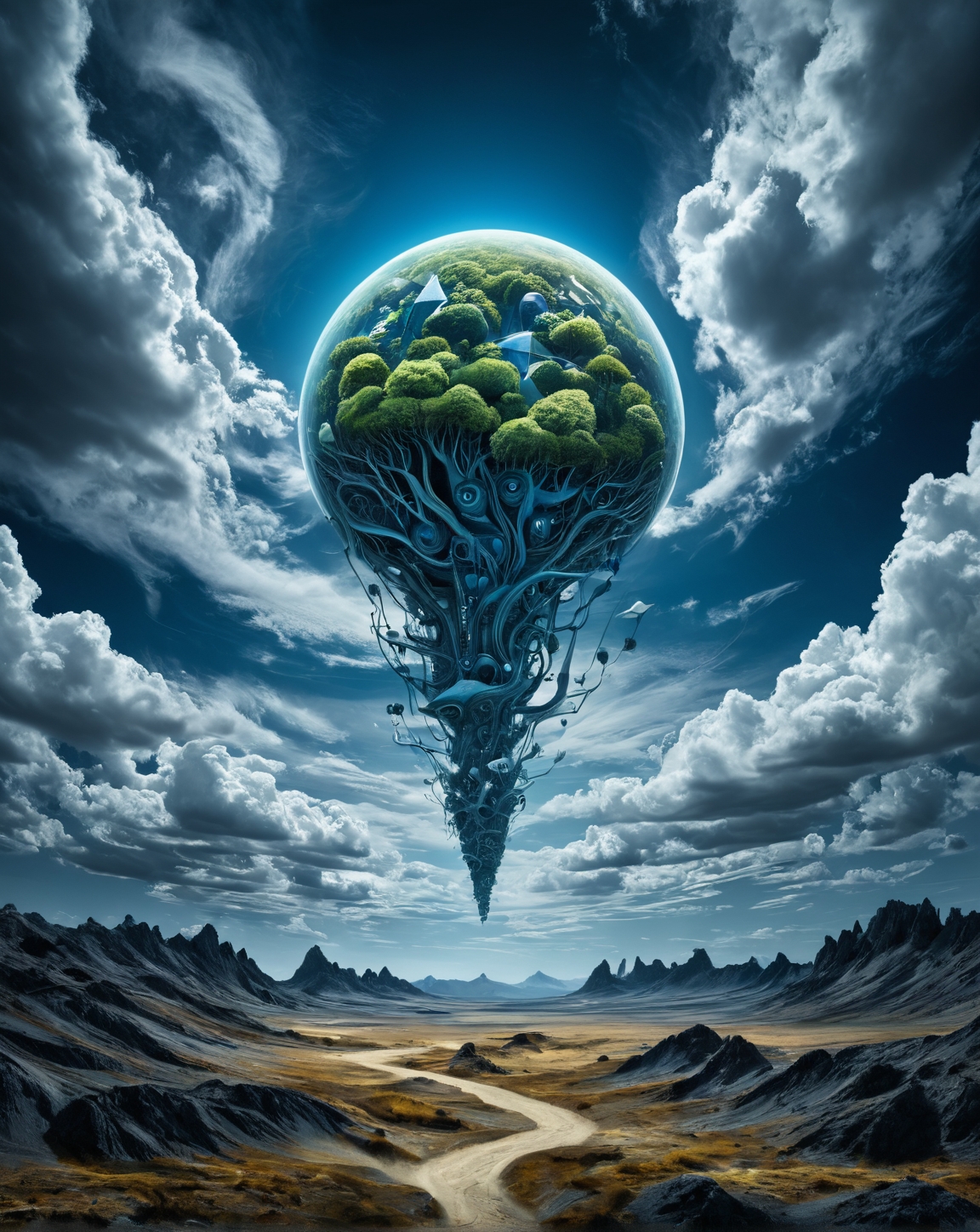 Surrealism, ultimate Surreal Art, ultimate strange art,cool full color, ultimate strange deformed object, ((ultimate strange detailed background)),ultimate strange landscape,the space is filled with strange incomprehensible surreal things, strange unreal surreal vision,
 dreamlike, mysterious, provocative, symbolic, intricate, detailed, ultradetaled,8k,perfect, super detailed, award winning art,
meadows,
inspiring,
many small clouds, and very few clouds,,,
morning,
Lise Mayer,
spot color,
sapphire,
 <lora:add-detail-xl:0.7>,<lora:abysues:0.4>, expressive, dramatic, organic lines and forms, dreamlike, mysterious, Surrealism