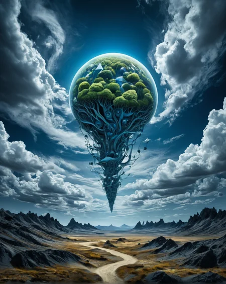 Surrealism, ultimate Surreal Art, ultimate strange art,cool full color, ultimate strange deformed object, ((ultimate strange detailed background)),ultimate strange landscape,the space is filled with strange incomprehensible surreal things, strange unreal surreal vision,
 dreamlike, mysterious, provocative, symbolic, intricate, detailed, ultradetaled,8k,perfect, super detailed, award winning art,
meadows,
inspiring,
many small clouds, and very few clouds,,,
morning,
Lise Mayer,
spot color,
sapphire,
 <lora:add-detail-xl:0.7>,<lora:abysues:0.4>, expressive, dramatic, organic lines and forms, dreamlike, mysterious, Surrealism