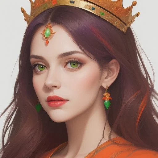 Portrait of a beautiful Queen.
Orange, red, green, purple colors only.