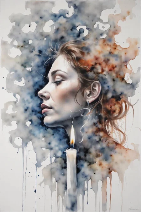 yawc1 watercolor.
Wisps of smoke rising from a candle in the form of a woman's profile <lora:yawcolor_nocap_d6a3:1.0> <lora:Flux-Sch-SingleBlocks-BF16:1.0><lora:799118583130151999:0>