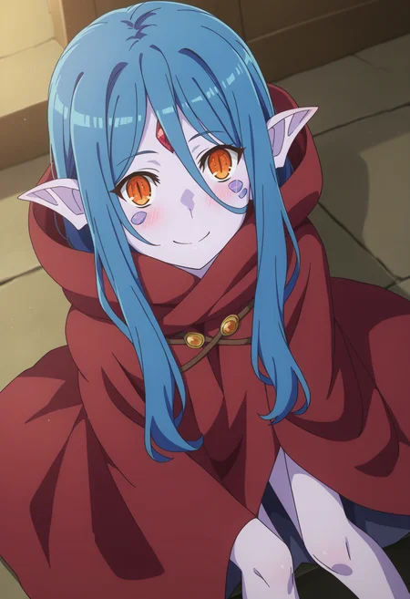 score_9, score_8_up, score_7_up, source_anime,
BREAK
1girl, solo,
<lora:shiDanMemoWieneV1:1.0>, shiwieneredcloak, blue hair, orange eyes, slit pupils, colored skin, facial mark, pointy ears, hair between eyes, forehead jewel,
red cloak, legs, hooded cloak,
looking at viewer, smile, blush,