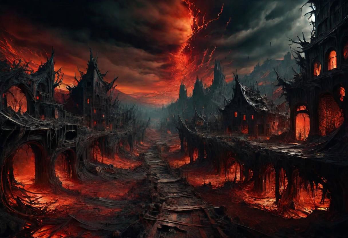 EdobHorrorLandscape,
ghst-3000, OverallDetail,
A landscape of a curse village in europe,
red sky,
hopeless, nightmare, broken lights, dark ambiant,
HDR, HD textures, intricated details, 8k,