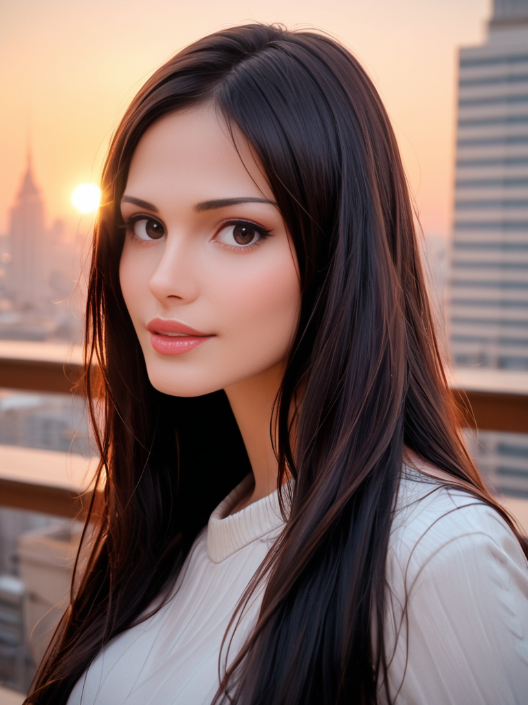 score_9, score_8_up, score_7_up, Patricia Araujo, Patricia4r4ujo, <lora:Patricia4r4ujo-000008-pony:1>,  cinematic, skin, 8k, skin pores, textured, folicles, ultra detailed, portrait, 1girl, makeup, lips, long hair, dark hair, parted lips, wearing sweater, cityscape, 1980s, solo, looking at viewer, bokeh, focus, film, velvia, artistic, best quality, photograph, focus, face focused, magic hour, photography, warm light, sunset, movie still,
