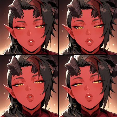 pov, incoming kiss, looking at viewer, puckered lips, thick lips, parted lips, half-closed eyes
masterpiece, best quality, absurdres, highres,
<lora:ILBGKarlach:1.0>
BGKarlach, 1girl, demon horns, black hair, long hair, red skin, detailed eyes, detailed lips, luscious lips, glossy lips, looking at viewer, portrait