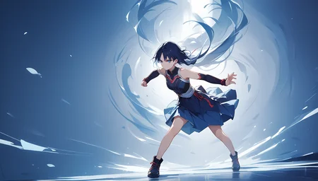 score_9, score_8_up, score_7_up, score_6_up, wallpaper-kai, (abstract-background:1.1), 1girl, blue theme, action pose