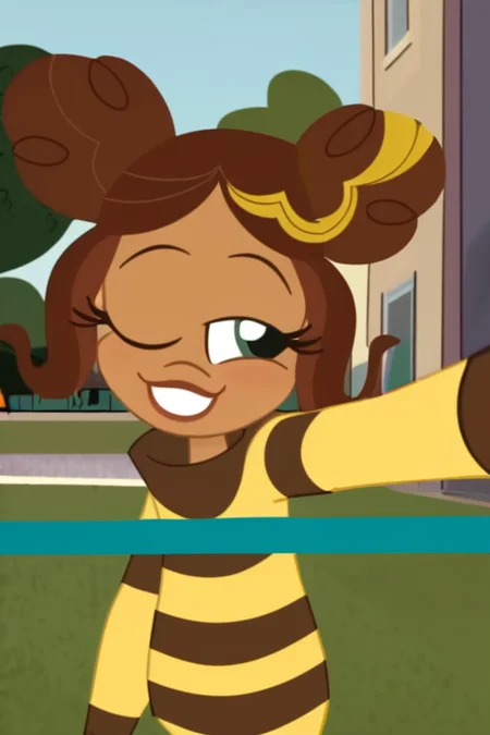 smile, selfie, v, one eye closed, head tilt, closed mouth,
leaning to the side, arched back, looking back, park, solo focus,
<lora:Bumblebee_-_DC_Super_Hero_Girls:0.8>, bumblebee,