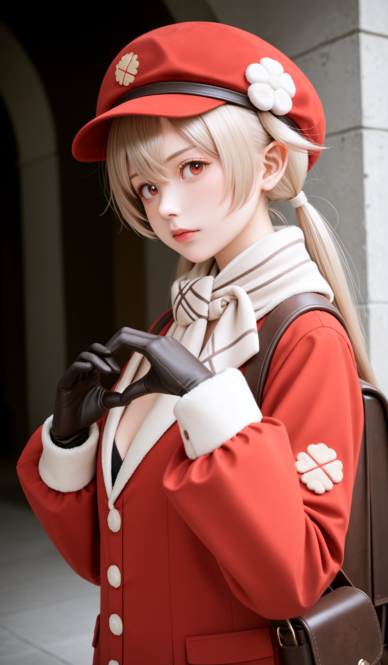 score_9, score_8_up, score_7_up,source_realistic,rating_explicit,(klee, long hair, bangs, (red eyes:1.3), hair between eyes, twintails, ahoge, sidelocks, pointy ears, low twintails, light brown hair,gloves, long sleeves, hat, bag, scarf, coat, backpack, red headwear, hat ornament, pocket, cabbie hat, randoseru, hat feather, red coat, charm \(object\), brown scarf, bag charm, clover print, dodoco \(genshin impact\),),heart hands,
(((photo raw)), Rembrandt Lighting Glow/Soft Focus and Emboss Effect , ,),shine,glowing,sparkling,energy(dynamic angle,dynamic pose),Close-up photo,jump,Elegant,disgust,dazzler, flowers,
underwear,panty,presenting,delicate and whimsical ambiance,bedroom,from side,messy long hair ,bangs, charming,alluring,seductive,erotic,enchanting,cleavage,exposed,
(robotic facial prosthetic ,),(radiant enchanting tourmaline, glistened, carbon fiber, scratch resistance, impregnation, rare, nature-inspired, prehistoric, protection and luck),(coastline, microorganism),
