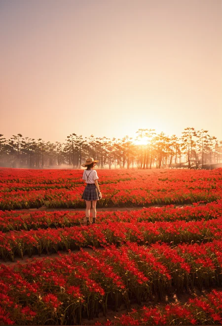 ,ruanyi0956,flower field,outdoors,sunset,<lora:0956 Red flowers everywhere_v1_pony:1>, score_9,score_8_up,score_7_up,,8k,1girl,solo,,