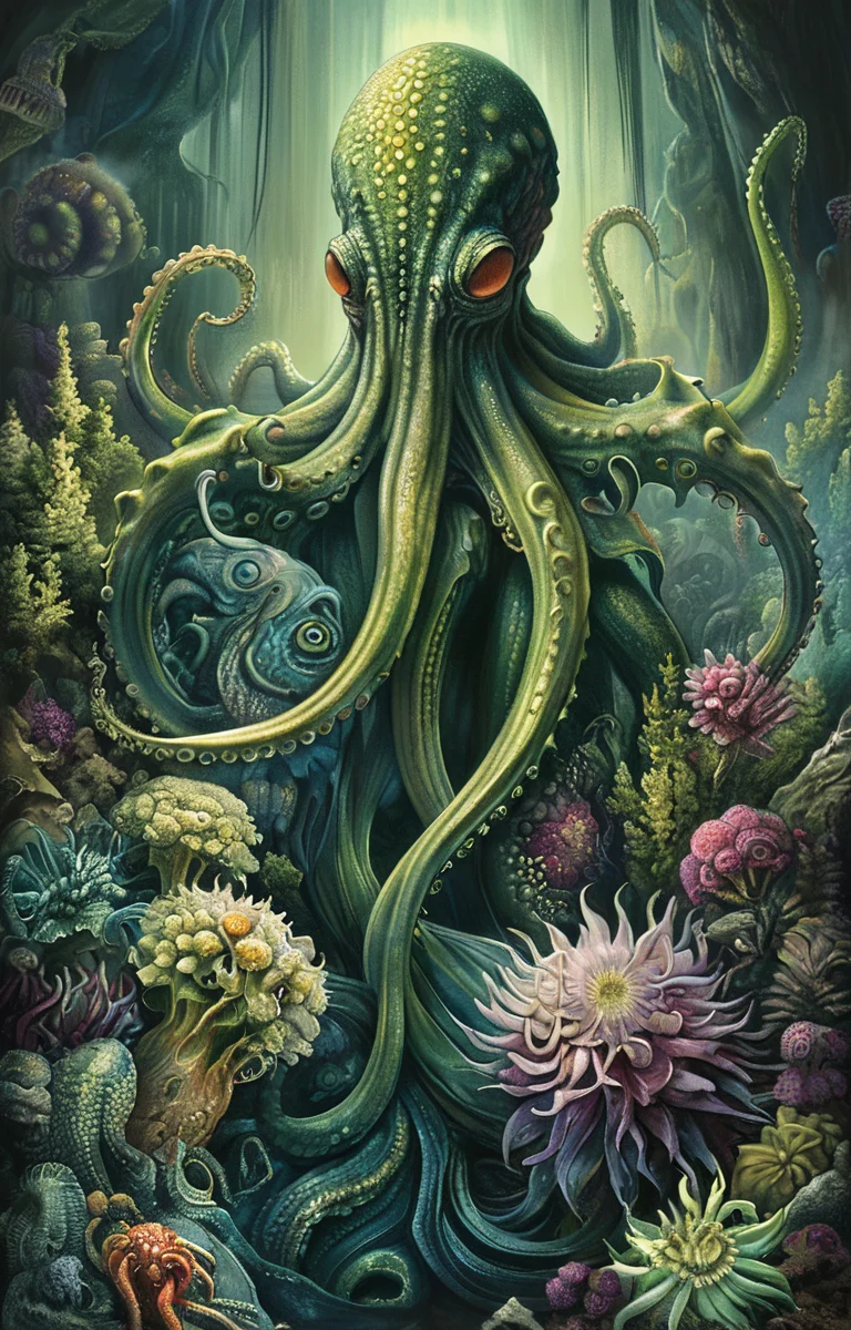 masterpiece,best quality,<lora:tbh225-sdxl:0.9>,illustration,style of Biological illustration,Cthulhu,