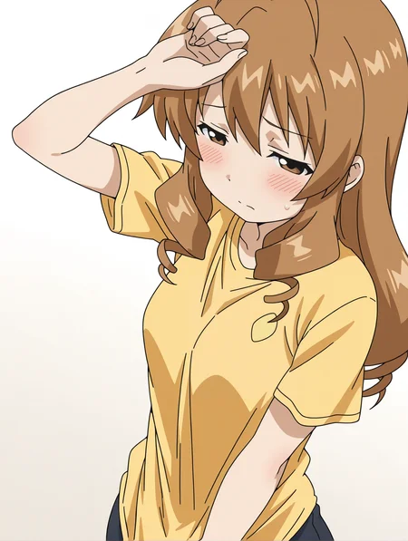 masterpiece,best quality,newest,
1girl,solo,
<lora:tokita_ayumi_ilxl_v1.1:1>,ayumi,a_clothes,hand on own forehead,<lora:Fixhands_anime_bdsqlsz_V1:1>,portrait,white background,simple_background,embarrass,light_blush,upper_body,looking_at_viewer,blush,half-closed eyes,shirt tug,cowboy_shot,