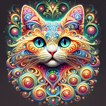 masterpiece,score_9,score_8_up,score_7_up,
psychedelicdream, cat,full body,solo,, colorful,glow,
, <lora:PsychedelicDream-pony-8:0.8>,