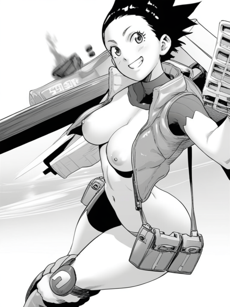 busty nude girl, rocketpack, bombs, smile, manga, monochrome
score_8_up <lora:Gesundheit:1>