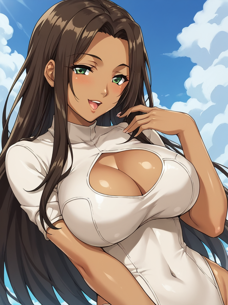 score_9, score_8_up, score_7_up, score_6_up, BREAK masterpiece, perfect face, perfect hands, high quality, source_cartoon, BREAK (1girl, solo,) <lora:Mari_Enomoto_-_Dirty_Laundry:1> mari, long hair, green eyes, dark-skinned female, black hair, brown hair, large breasts, naughty face, long sleeved leotard, cleavage cutout,,
