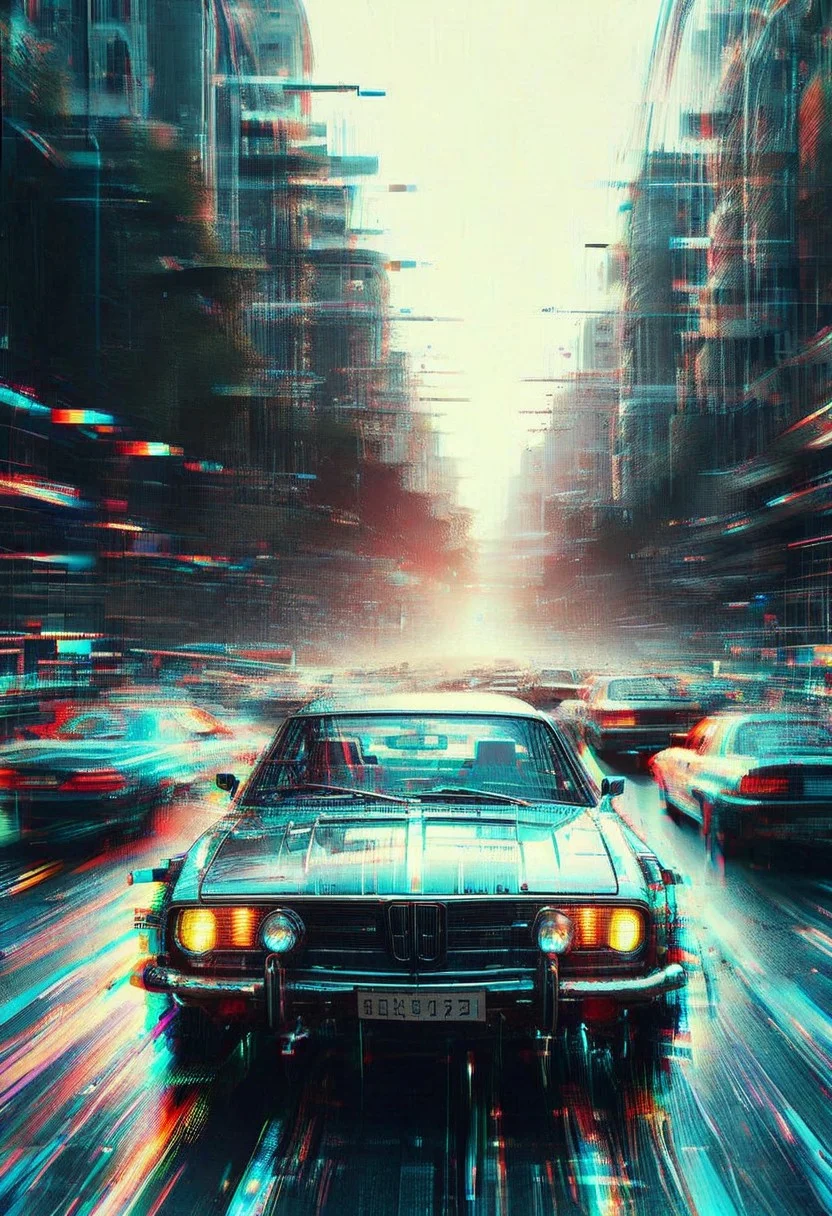 masterpiece, best quality ,amazing quality, very aesthetic, high resolution, ultra-detailed, absurdres, newest, scenery, depth of field, scenery, volumetric lighting, beautiful,
alien, full body,
glitch, flickering, digital, glitch style, car
