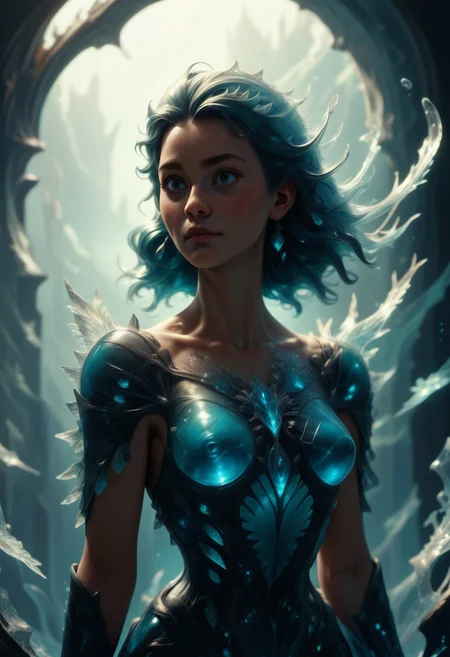 score_9, score_8_up, score_7_up, score_6_up, score_5_up, score_4_up, a woman made out of Jed-Blmicry , body shot, Style-Volumetric, bioluminiscence, lit from bottom