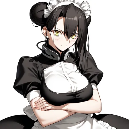<lora:Takeuchi_Takashi_PonyXL_style_v01:1>
<lora:agent.pony:1>
score_9 , score_8_up , score_7_up , source_anime , 
masterpiece , best quality , ultra-detailed , 
BREAK
agent \(girls' frontline\), maid
1girl , woman , huge breasts , light smile , light blush , ((medusa (fate)):0.5)  , 
long black hair  , maid dress ,  
crossed arms