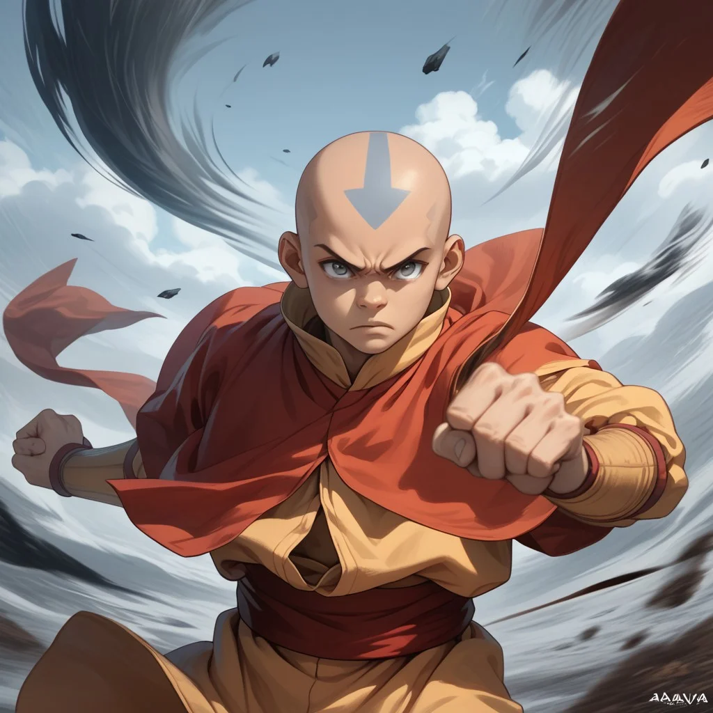score_9, score_8_up, score_7_up, score_6_up, score_5_up, score_4_up, 1boy, Aangava, grey eyes, avatarstate, bald, fighting stance, airbending, solo, windy, wind blowing