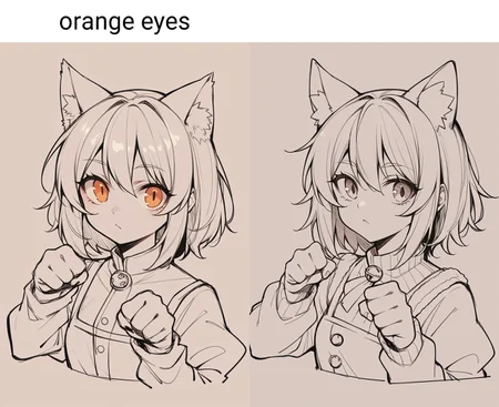 score_9, score_8_up,score_7_up, source_ anime, lineart, sketch,1girl, white hair, cat ears, orange eyes, upper body, paw pose,
<lora:Potat-lineart_sketch_v1-USENEG:-0.9> <lora:ChamUsadaPekoraPonyXL:0.8>
