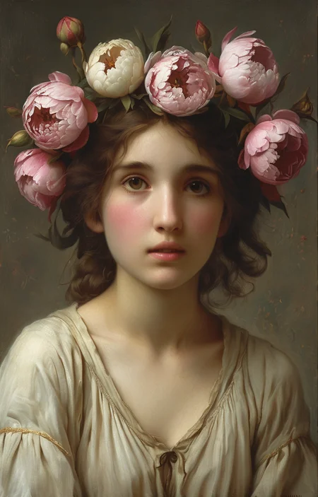 masterpiece,best quality,<lora:tbh202-sdxl:0.9>,illustration,style of william bouguereau decaying peonies