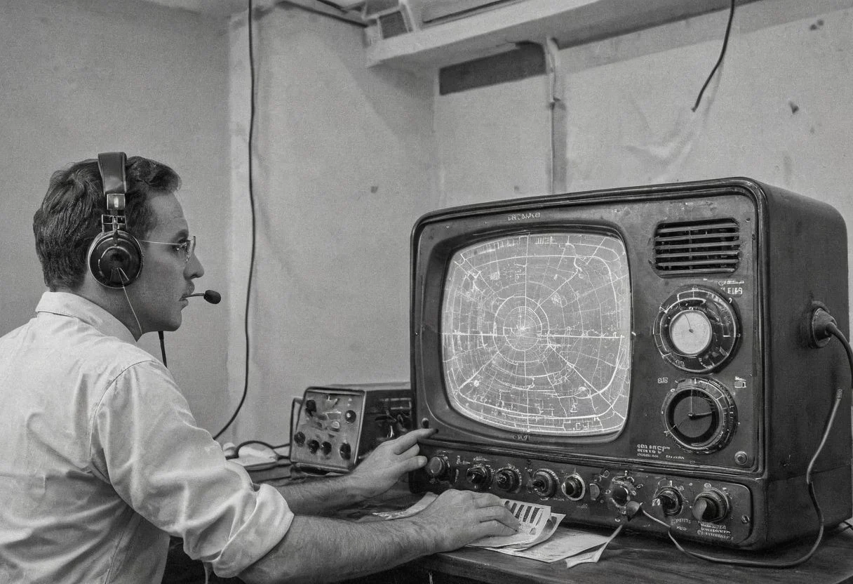 colouring page of an old retro ham radio looking at it head on. There must be a large crt screen included