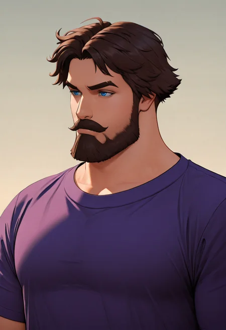 neonpunk style concept art (masterpiece,best quality,amazing quality,absurdres)
<lora:iluha:0.8> iluha, 1boy, male focus, beard, brown hair, solo, facial hair, blue eyes, mustache, short hair, thick eyebrows,  
 <lora:NOOB_vp1_detailer_by_volnovik_v1:1> <lora:illustrious_quality_modifiers_masterpieces_v1:1> masterpiece, very aesthetic, absurdres . digital artwork, illustrative, painterly, matte painting, highly detailed . cyberpunk, vaporwave, neon, vibes, vibrant, stunningly beautiful, crisp, detailed, sleek, ultramodern, magenta highlights, dark purple shadows, high contrast, cinematic, ultra detailed, intricate, professional
