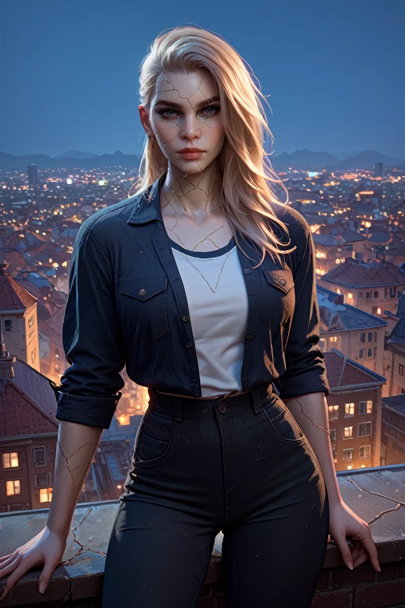 score_9, score_8_up, score_7_up, score_6_up
<lora:BGDameAylin:1.0>
BGDameAylin, 1girl, blonde hair, cracked skin, long hair, looking at viewer, overlooking the city from a rooftop bar at night, chic outfit, standing