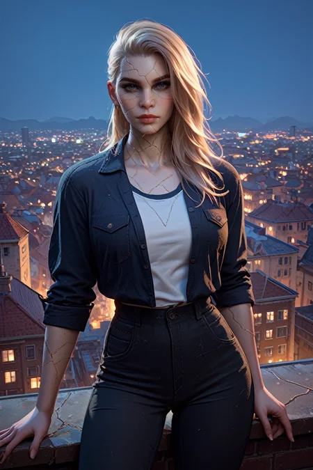 score_9, score_8_up, score_7_up, score_6_up
<lora:BGDameAylin:1.0>
BGDameAylin, 1girl, blonde hair, cracked skin, long hair, looking at viewer, overlooking the city from a rooftop bar at night, chic outfit, standing