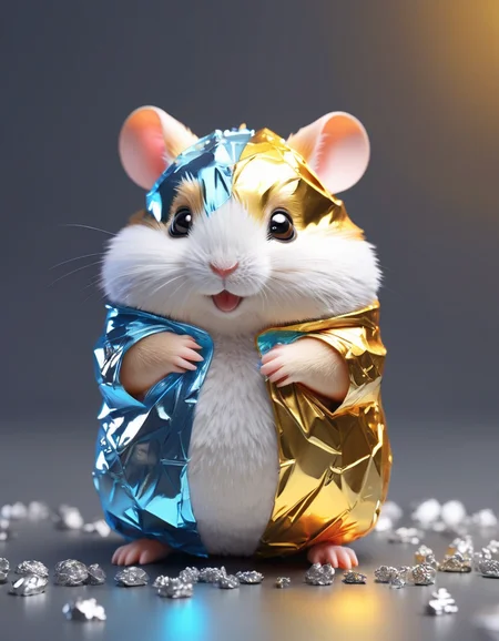 anime artwork A chubby baby hamster crafted from tin foil . anime style, key visual, vibrant, studio anime, highly detailed