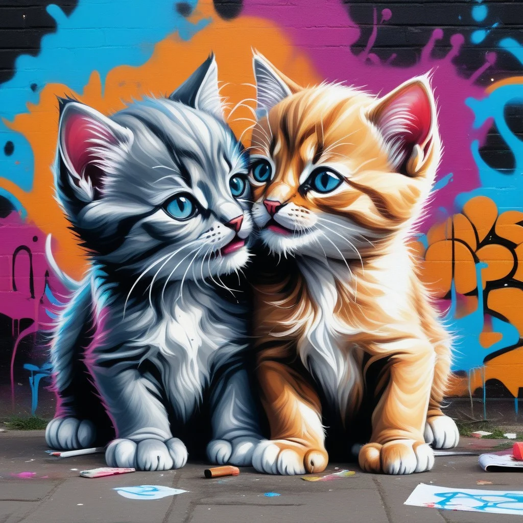 Jed-Gr4ff1t1,a group of baby kittens playing with each other , full of details, masterpiece, positivie emotional