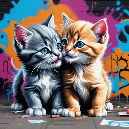 Jed-Gr4ff1t1,a group of baby kittens playing with each other , full of details, masterpiece, positivie emotional