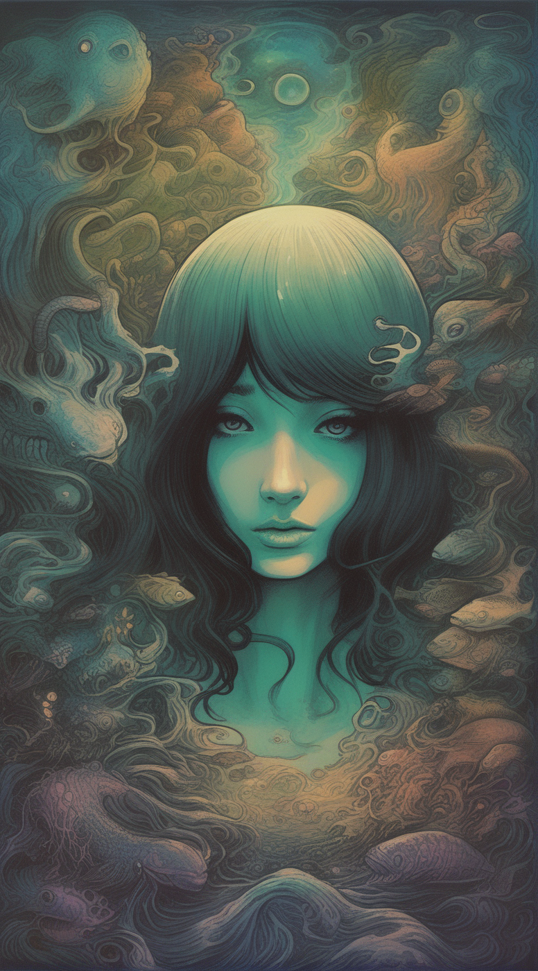 drawix4 girl, a dark and mysterious world unfolds, enigmatic dreamscape surrealistic <lora:drawix4:1>