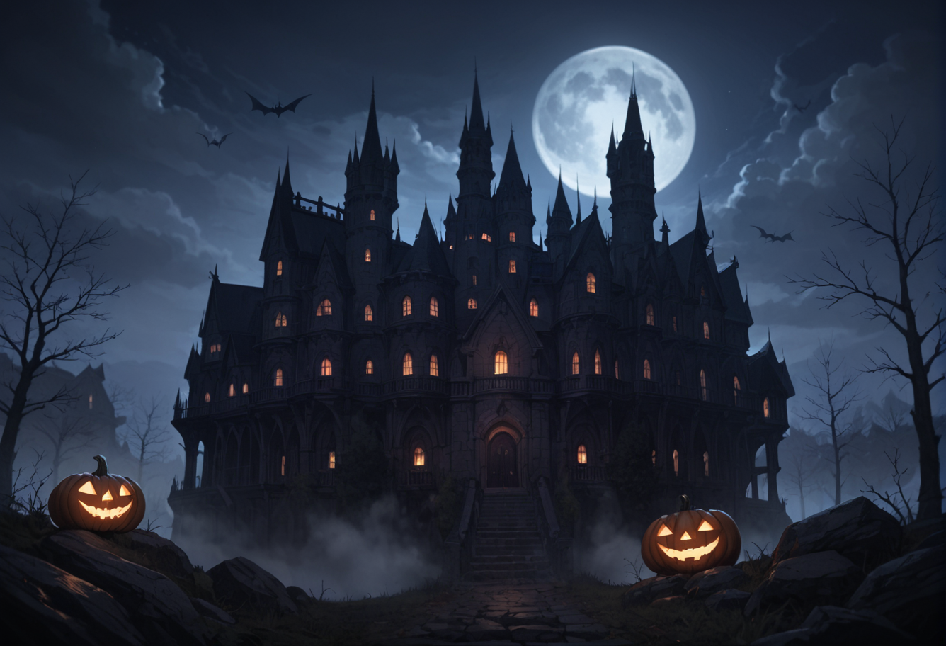 ,ruanyi1063,bare tree,castle,fog,night,dark,moon,
1girl,witch,flying witch,jack-o'-lantern,bat \(animal\),<lora:1063 castle_v1_pony:0.7>, score_9,score_8_up,score_7_up,,8k,1girl,solo,,