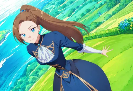masterpiece, best quality, 1girl, outdoors, looking at viewer, solo, highres, brown hair, long hair, ponytail, blue eyes,
(Katarina Claes, wear blue original Victorian dress :1.0), dynamic pose, at beautiful garden , seductive smile, detailed eyes, best quality, full body shot, landscape ,
dynamic Camera angle, random Camera angle,
score_9, score_8_up, score_7_up, rating_explicit, epiCPhoto, sharp avn award winning photo, ultrasharp, artistic photoshoot, masterpiece, best quality, detailed painting,