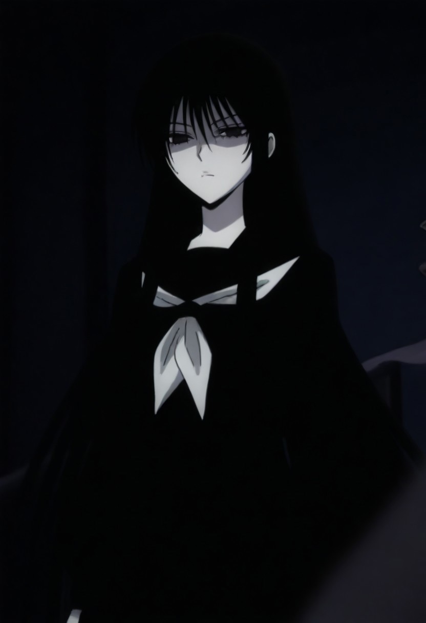 masterpiece, best quality, amazing quality,,, shiny skin,,,,,pale skin,black hair,long hair,black eyes,,anime coloring, black serafuku,school uniform,<lora:Hagoromo_Gitsune-Nurarihyon_no_Mago_r2:0.8>
