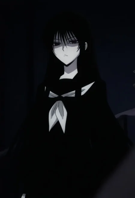 masterpiece, best quality, amazing quality,,, shiny skin,,,,,pale skin,black hair,long hair,black eyes,,anime coloring, black serafuku,school uniform,<lora:Hagoromo_Gitsune-Nurarihyon_no_Mago_r2:0.8>