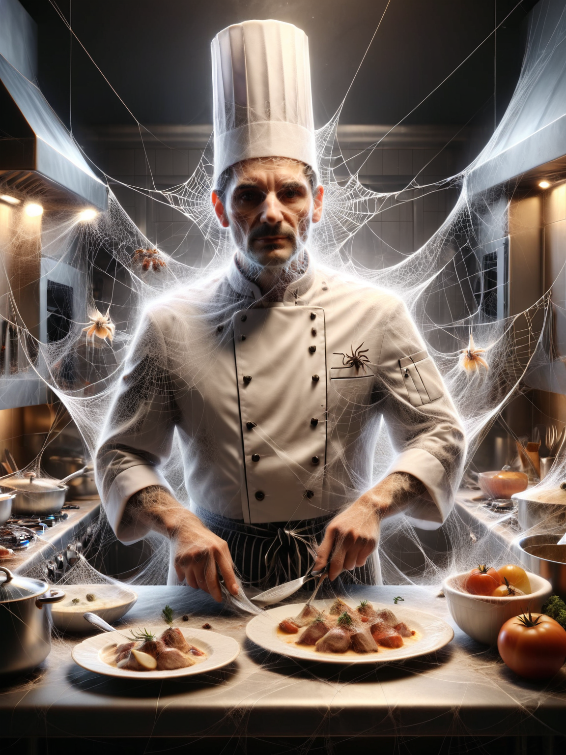 ais-webz chef, cooking french haute cuisine in a kitchen <lora:Cobweb_Style_SDXL:1>