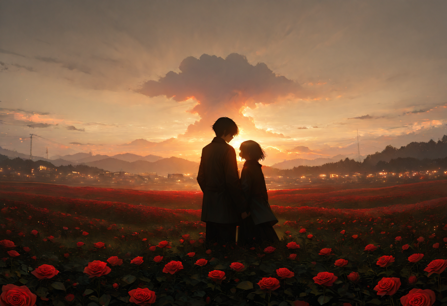 SFW,HDR, 8K, high contrast, high resolution, ultra-detailed,masterpiece, best quality, amazing quality, very aesthetic, absurdres, (scenery, volumetric lighting), newest, depth of field,sunset, overcast,berlin, dystopian, library,"0_0",couple,romantic,beautiful garden,roses,masterpiece, best quality, amazing quality, very aesthetic, absurdres, (scenery, volumetric lighting), newest,depth of field , <lora:ValentineNatureStyle:1> ValentineNatureStyle, <lora:748cmSDXL:0.7> 748cmstyle, <lora:haiz_ai_illu:0.3> haiz_ai, no lineart,no outline,   <lora:ç»ªå¿ åæ¶æå¾åå½±è´¨æå¢å¼ºV3:0.5> XUER guangying, <lora:ral-vltne:0.8> ral-vltne,