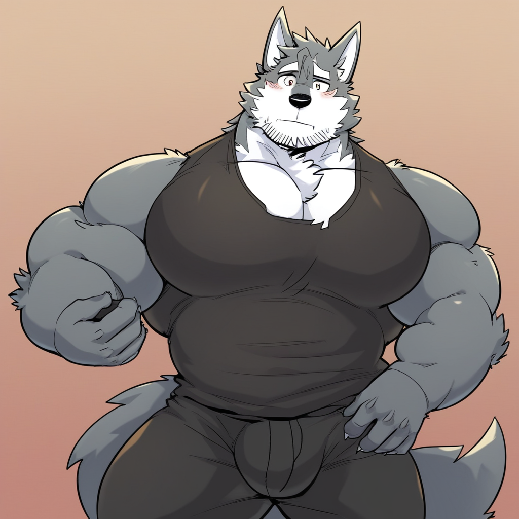 Muscular, Anthropomorphic, Male, Fully Clothed, Wolf
