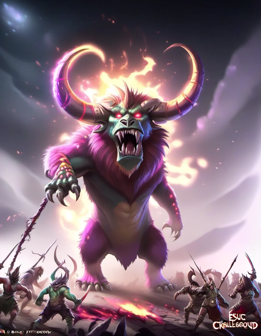 Epic Beast Battleground: Colossal Creature Arena, Mythical Beasts, Roaring Crowds, Ultimate Challenge., sharp focus, detailed, sub surafce scattering, glow, dust, volumetric light <lora:TOONER_1_RC:0.9>