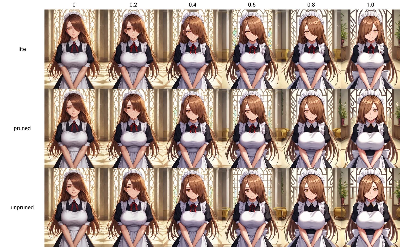 score_9,
<lora:yua_respati_v1_lite:0>,
large breasts,
maid, smile, light blush,
long hair, brown hair, amber eyes, hair over one eye,
cowboy shot, looking at viewer, arms in front, v arms,
intricate, detailed, epic,
indoors,
rating_safe,
high resolution, Masterpiece, detailed