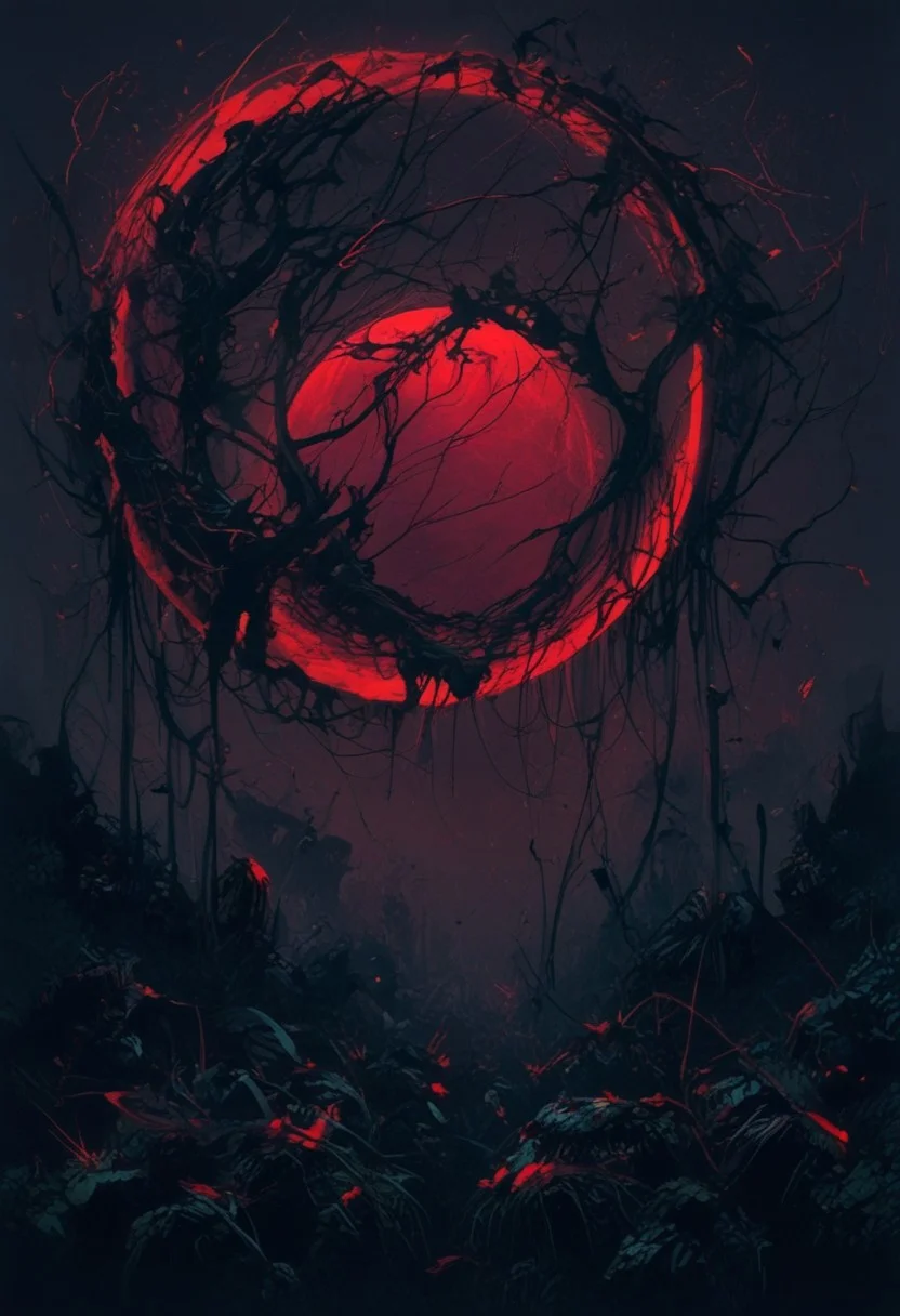 zPDXL2, NightScapes, ((score_9, score_8_up, score_7_up)), masterpiece, hd, detailed, bad_pictures, mythp0rt, dark theme, DonMN1gh7XL BREAK ((full moon, red moon)), silhouette of an eldritch entity appearing on the moon,
