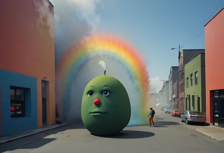 A big dumb guy farting rainbows, Leica camera or some fancy prompt lime that, idk, it's a fuckin thing