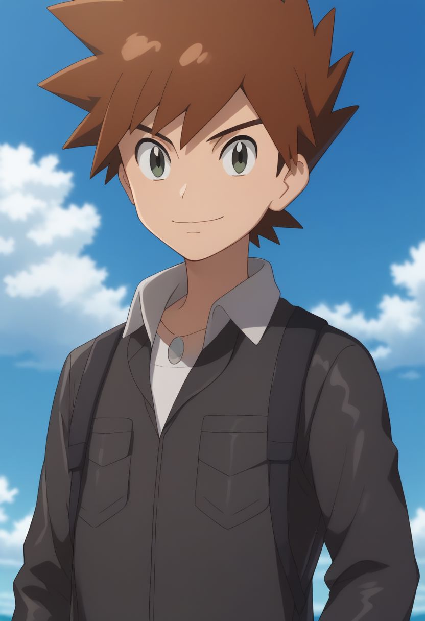 score_9, score_8_up, source_anime, highly detailed, 1boy, solo, skinny
1boy, male focus, solo, spiked hair, sky, cloud, jacket, bangs, brown hair, day, shirt, grey eyes, collared shirt, smile,