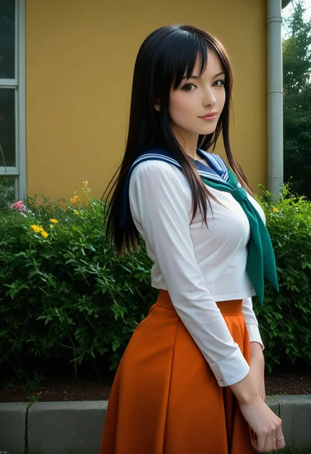 score_9, score_8_up, score_7_up, score_6_up,
photo, 2000s nostalgia, cinematic, AdrianoStyle, pawg, pawg1, flowers background, god rays, (1girl, wakoto,black hair,long hair,brown eyes, lips, school uniform, serafuku, white shirt, long sleeves, blue sailor collar, blue long skirt, green neckerchief, large breasts),
upper body, face focus, dynamic angle,cinematic angle,dutch angle,looking at viewer,standing split, leg up,rooftop,fence,sunset,, masterpiece,best quality, very aesthetic, absurdres, ultra detailed, high resolution, 4k, extremely detailed CG,Expressiveh