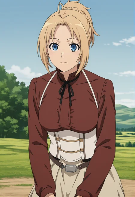 <lora:Zenith GREYRAT_illustrious-000048:1>,
Zenith GREYRAT,solo,closed mouth,outdoors,sky,dress,long sleeves,braid,breasts,anime screencap,red shirt