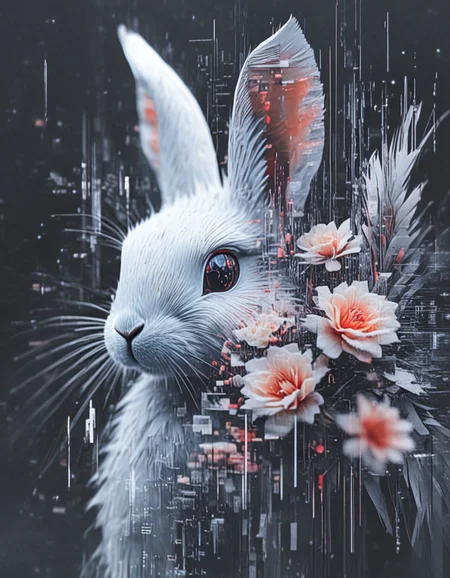 novuschroma79 style parrot bunny with flowers glitch art photo <lora:novuschroma79 style_light:1.4>, <lora:sdxl_lightning_8step_lora:1>