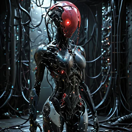 (biopunk sexy woman turning into jellyfish :1.2) with cybernetic features, cinematic, cyberpunk elements, amazing detailed, grim sci-fi, biomorph, organic and mechanical, natural light, beautiful cleavage, glowing red eyes  <lora:Dark_Futuristic_Circuit_Boards:0.6>  circuitboard, dark futuristic  <lora:hyperkraximalism_v1-1:0.2> <lora:Faceless_Cyborgs:0.85>