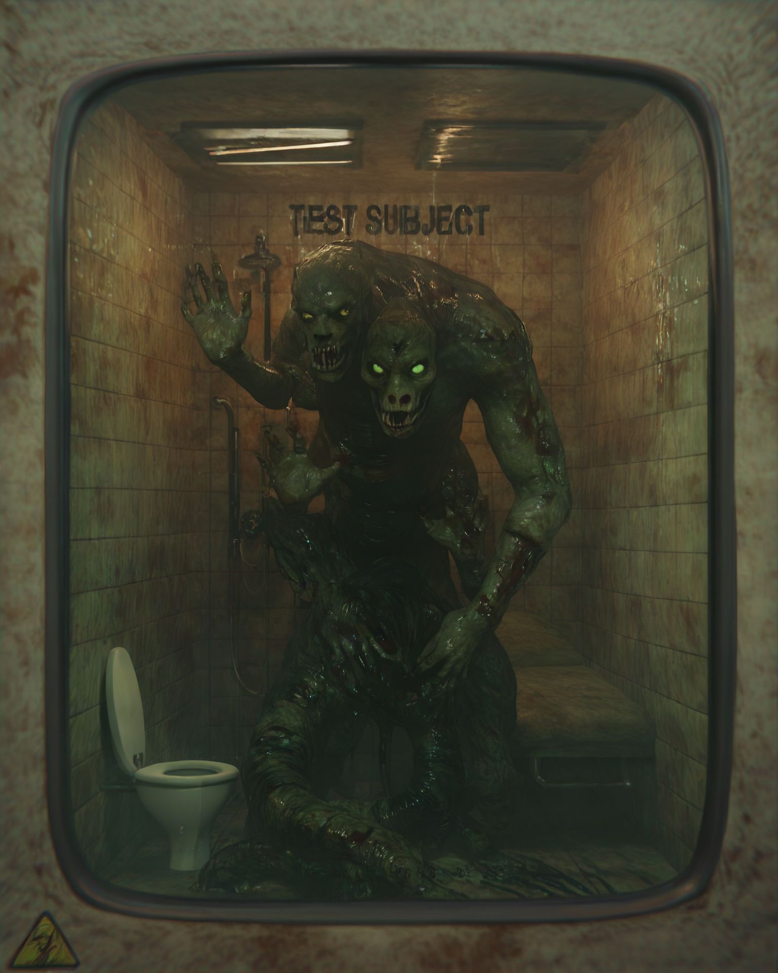 <lora:testchamberV2:0.8> testchamber, behind glass with text "TEST SUBJECT", monster, holding cell, bathroom, zombie, horror,, score_9, score_8_up, score_7_up, score_6_up, score_5_up, score_4_up, ponypositive,