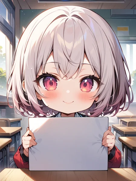masterpiece,(best quality),highly detailed,ultra-detailed,
1girl,chibi,classroom,
smile,upper body,<lora:holding blank sign_A_XL_01:1>,holding blank sign,