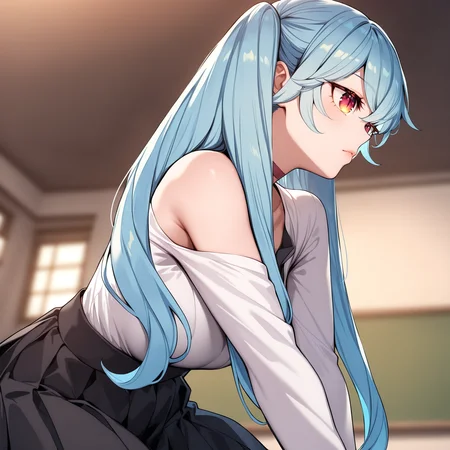 masterpiece,best quality,newest,absurdres,highres,<lora:noobai_ep11_stabilizer_v0.138_fp16:1>,<lora:Lily_2:1>,lily,long hair,blue hair,twintails,open clothes,school uniform,